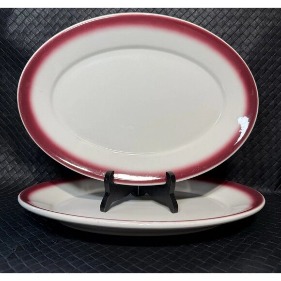 Vintage Homer Laughlin Pink Red Ombre Oval Platter 12 In Set Of 2 Christmas - Picture 1 of 10